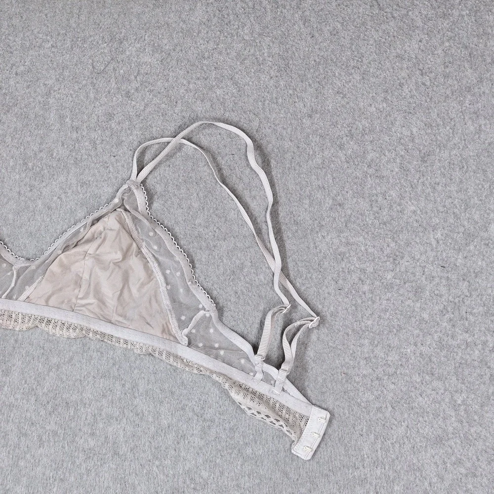 Victoria's Secret Women Bra Medium Beige Polka Dot Bralette Wireless Lace Mesh